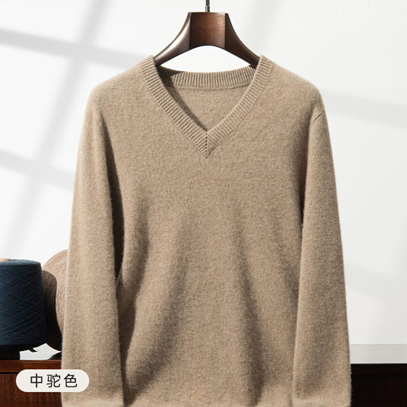 Men'S Fashion V Neck Sweater - Suéter Masculino de Cashmere Grosso com