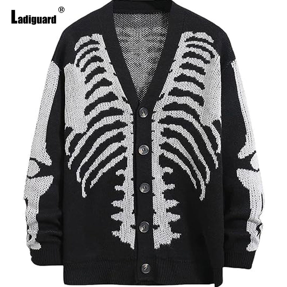 Men'S Fashion V Neck Sweater - Ladguard-Suéter masculino de malha com estampa