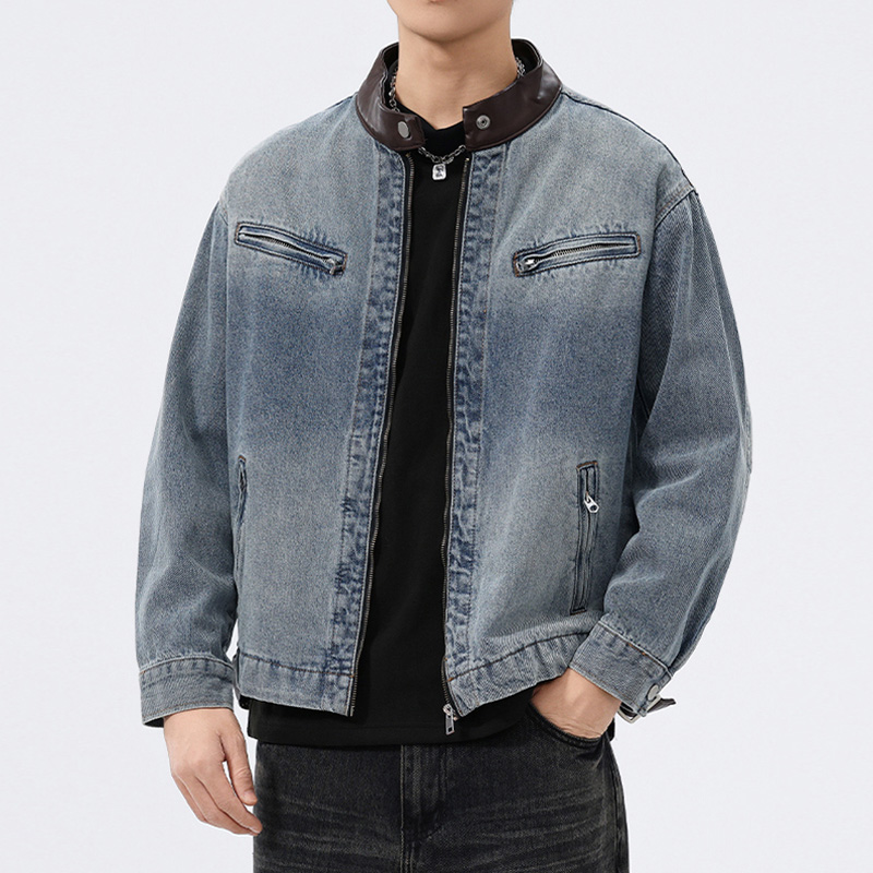 Mens Fashion Denim Jacket - Jaqueta Jeans Masculina com Gola de