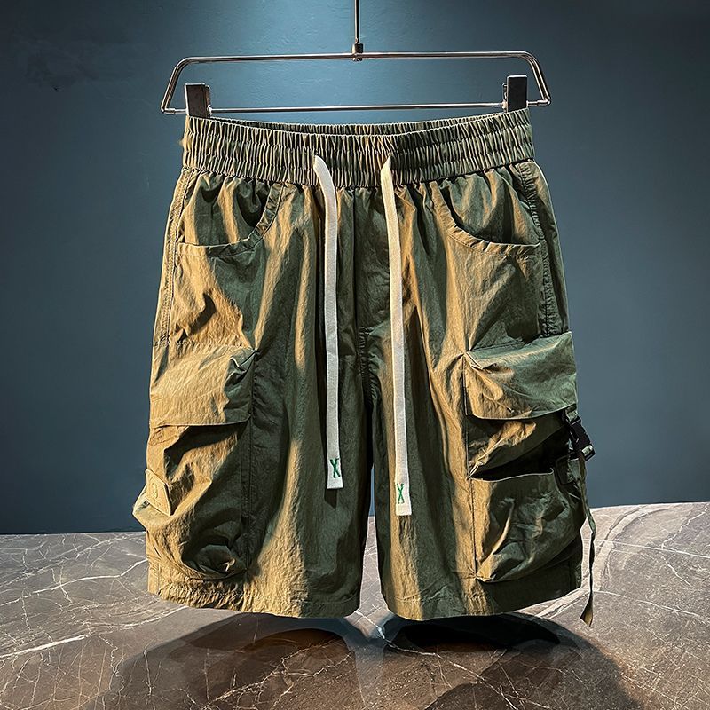 Men'S Fashion Loose Pants - Bermuda cargo masculina, cintura elástica sólida,