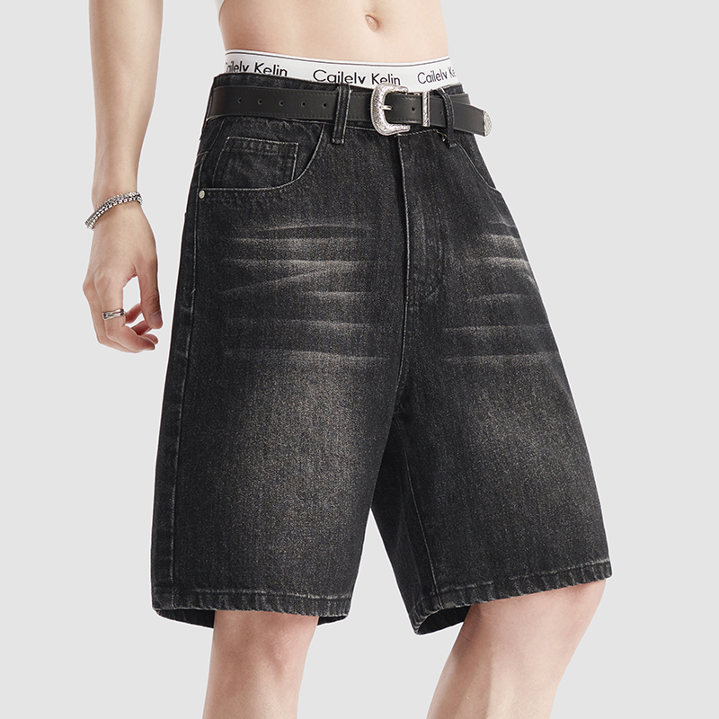 Men'S Fashion Loose Pants - Shorts de Denim Preto Fino para