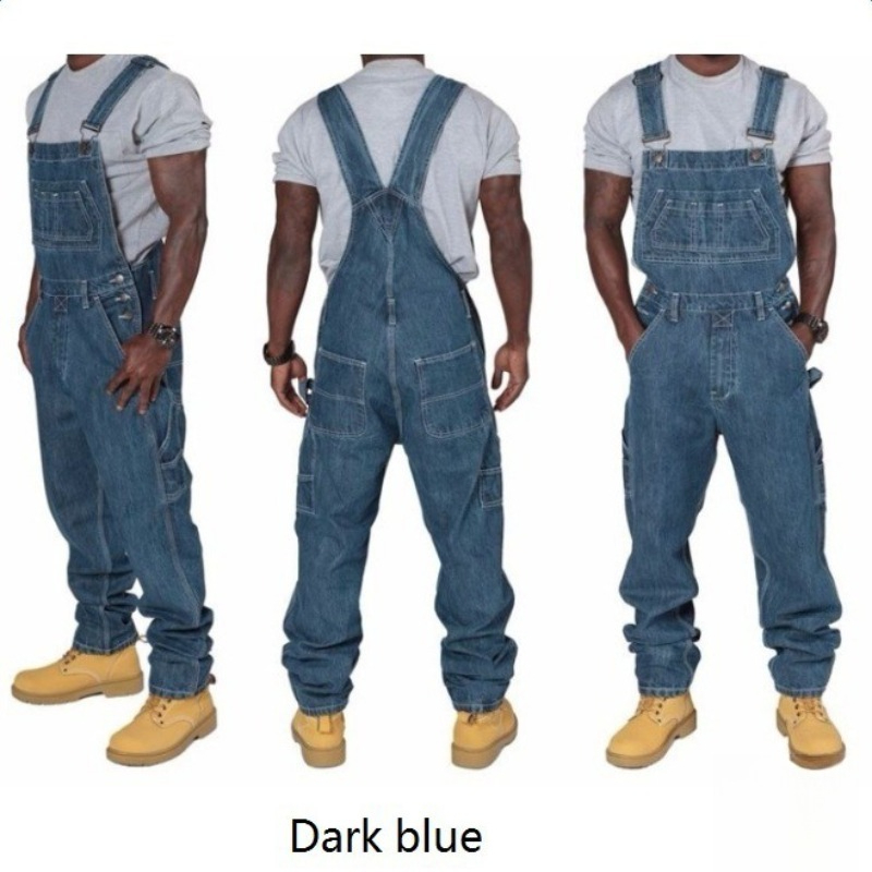 Men'S Fashion Loose Pants - Macacão Jeans Masculino Rasgado com Suspensórios,