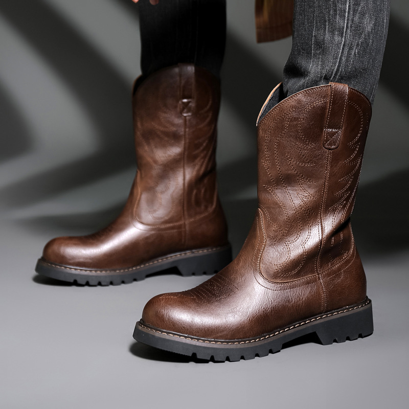 Men Fashion Vintage - Moda masculina botas de cowboy novo