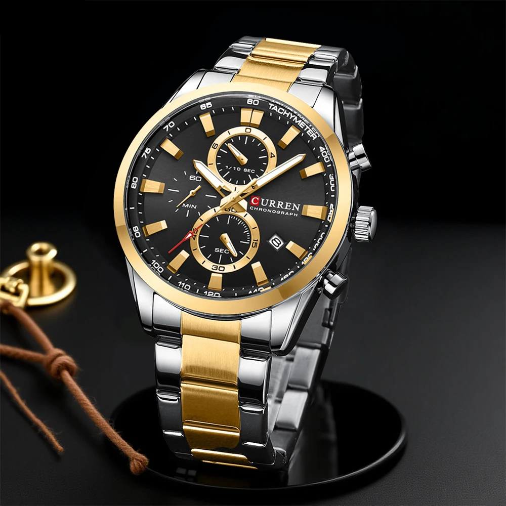 Mens Fashion Bracelet - CURREN Casual Quartz Chrono Sport Relógios