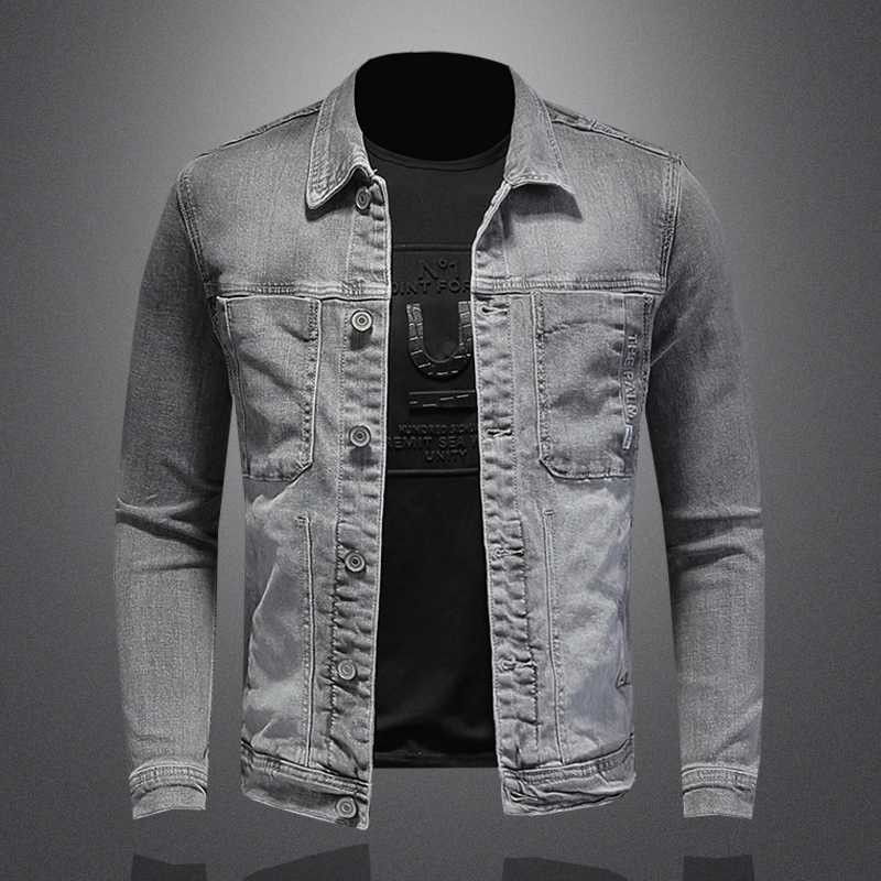 Mens Fashion Denim Jacket - Jaqueta jeans de peito único masculina,