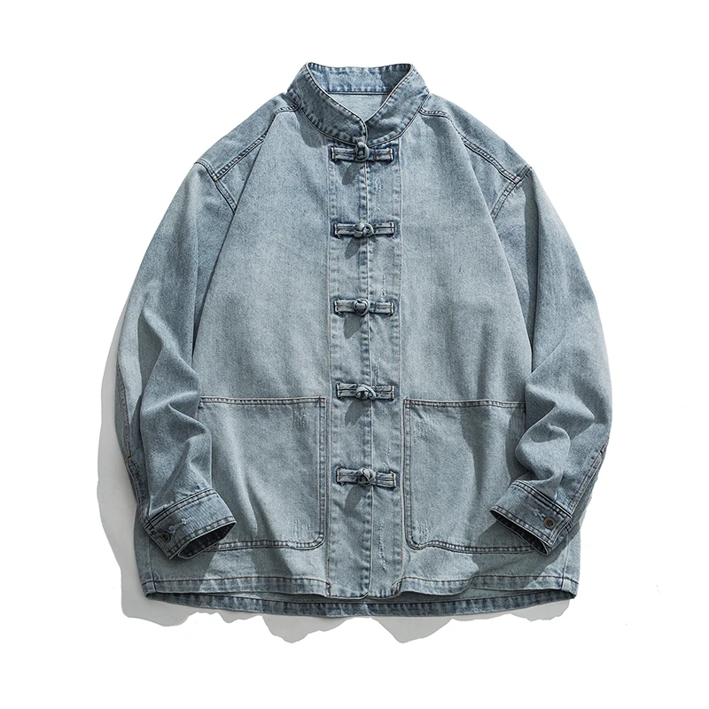 Mens Fashion Denim Jacket - Jaqueta Jeans Estilo Chinês Masculina Streetwear