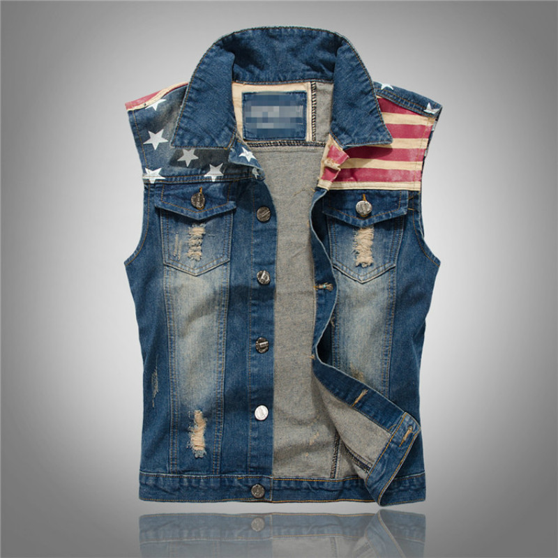Mens Fashion Denim Jacket - Colete Jeans Masculino Estilo Streetwear com