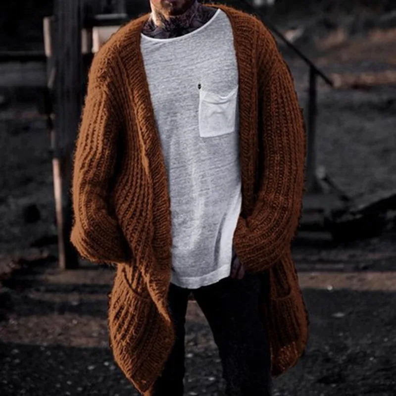 Men'S Fashion V Neck Sweater - Suéter de cardigã grosso de agulha