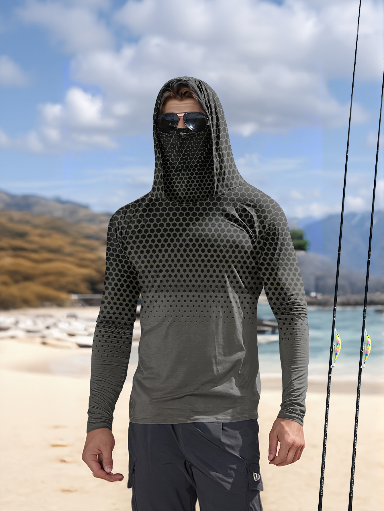 Mens Fashion Summer - Camisa masculina com capuz para pesca,