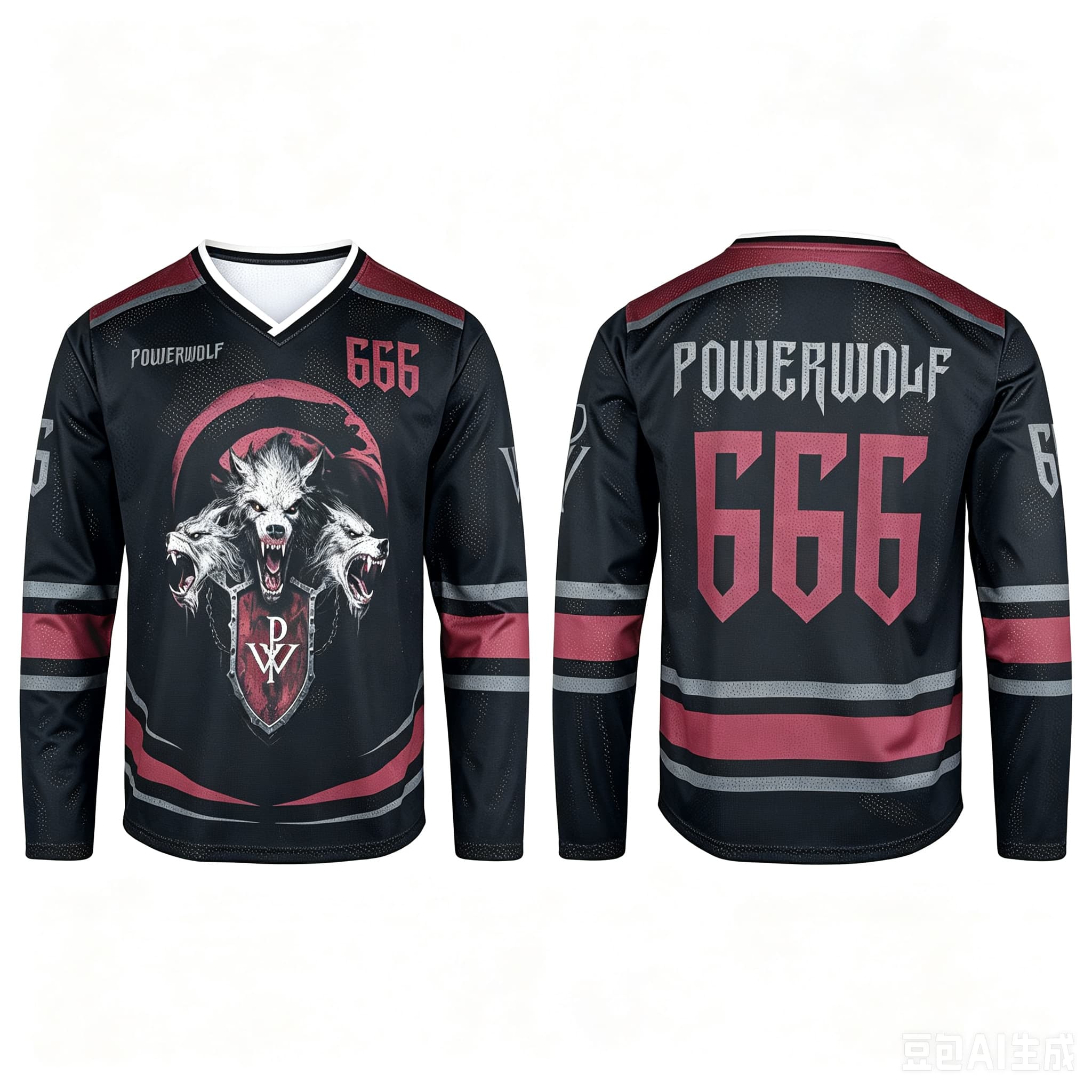 Men'S Fashion V Neck T Shirts - Camiseta Masculina Powerwolf com Estampa de