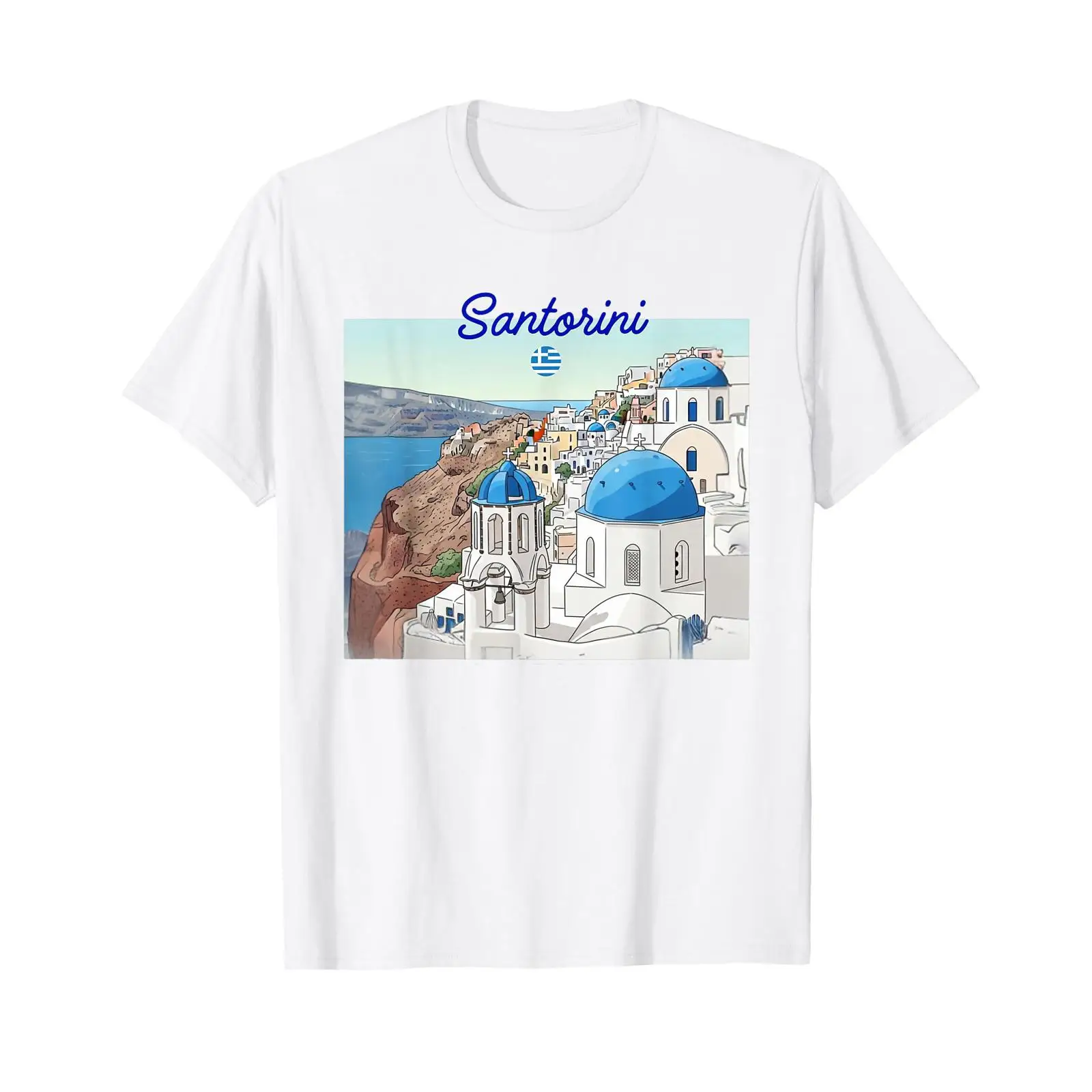 Men'S Fashion Greece - Camiseta Santorini Grécia com Bandeira Grega,