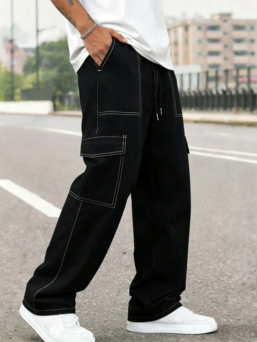 Men'S Fashion Trousers - Calças Longas Casuais Estilo Cargo Masculinas
