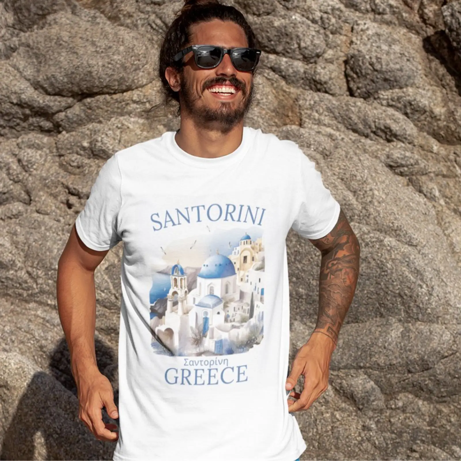 Men'S Fashion Greece - Camiseta Santorini Grécia com lindo cenário,