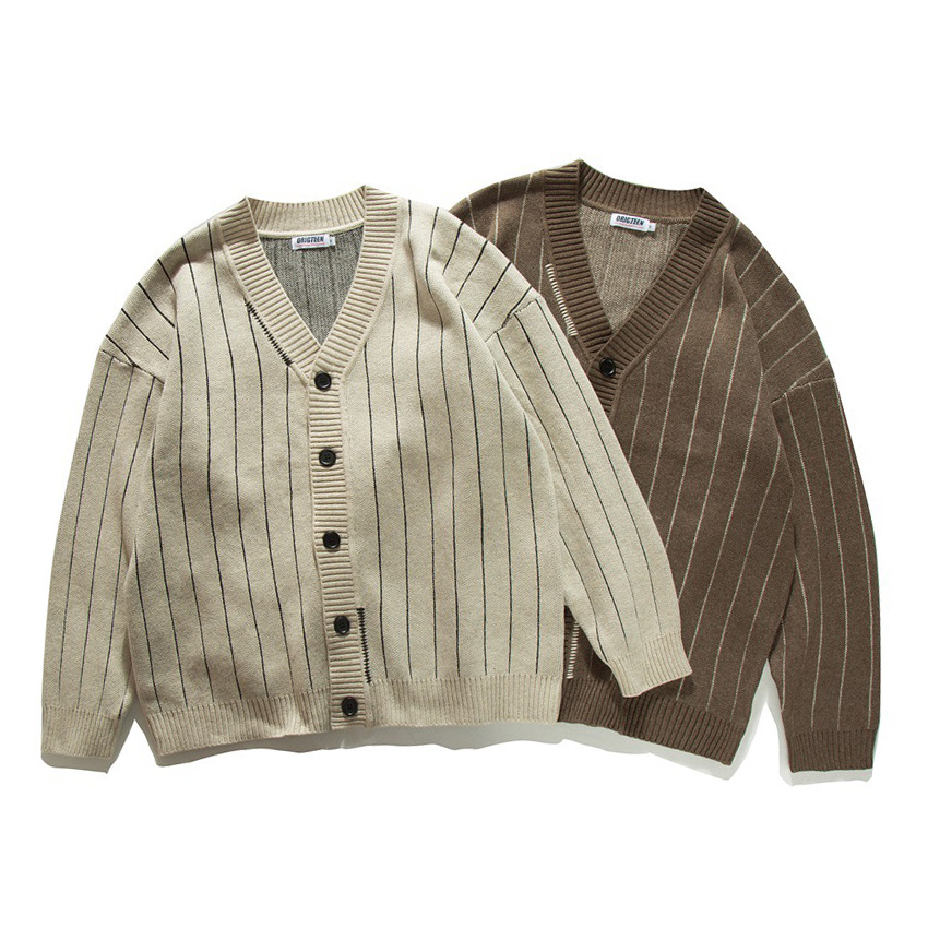 Men'S Fashion V Neck Sweater - Primavera outono listra cardigan suéteres masculino