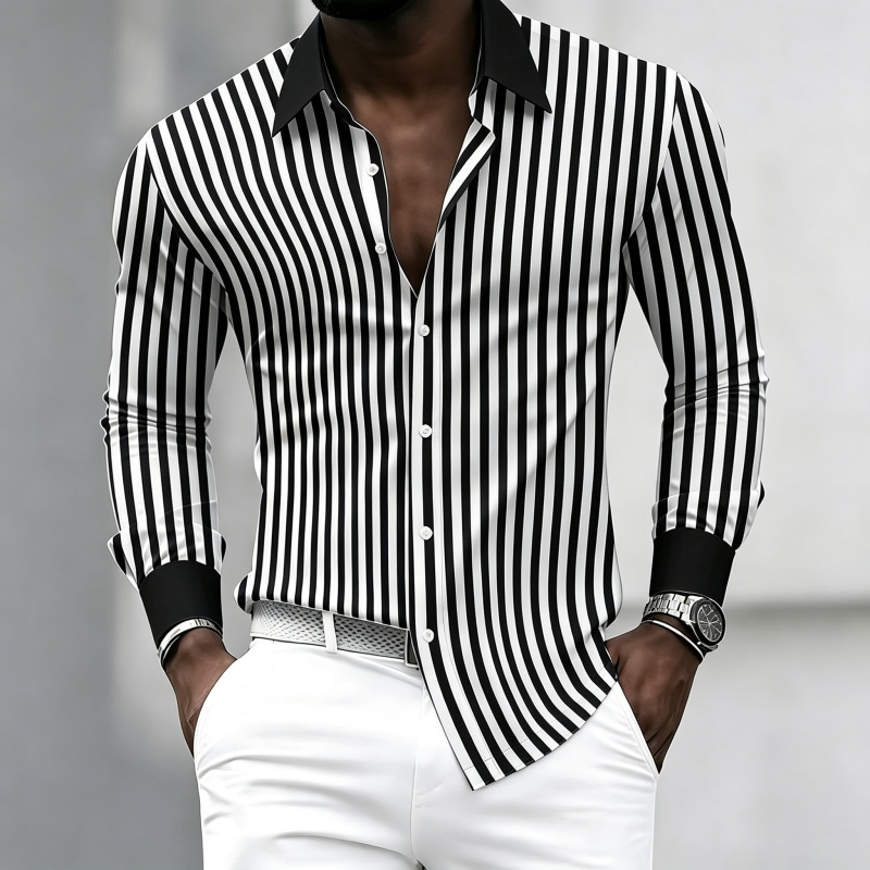 Mens Fashion Summer - Camisa masculina de manga comprida com