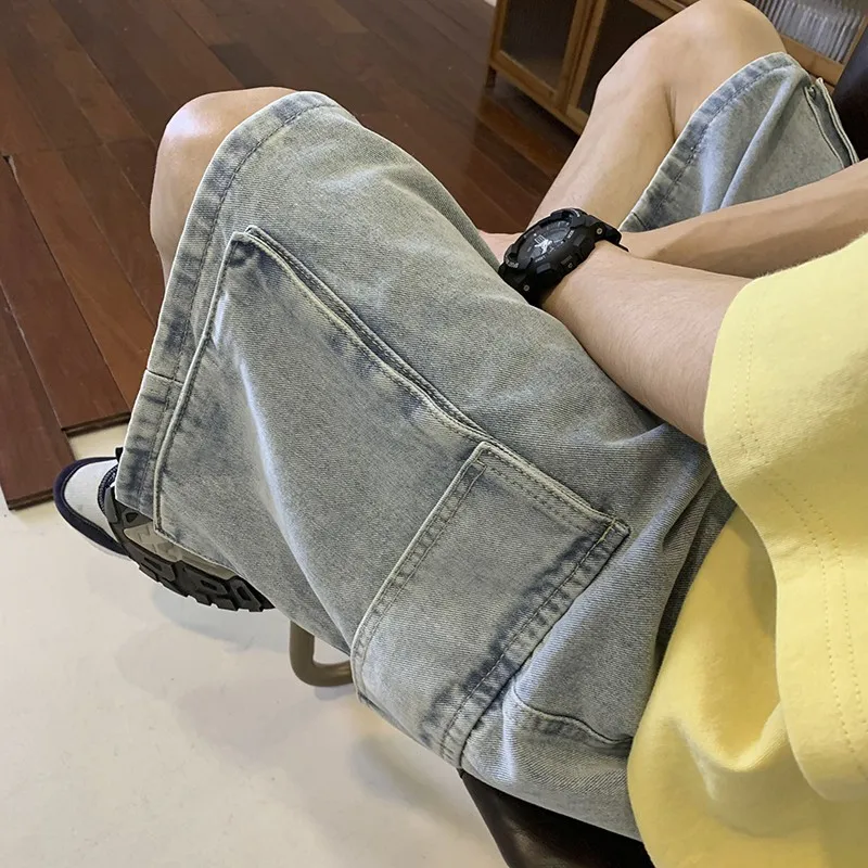 Men'S Fashion Loose Pants - Shorts Cargo Jeans Masculino Coreano com