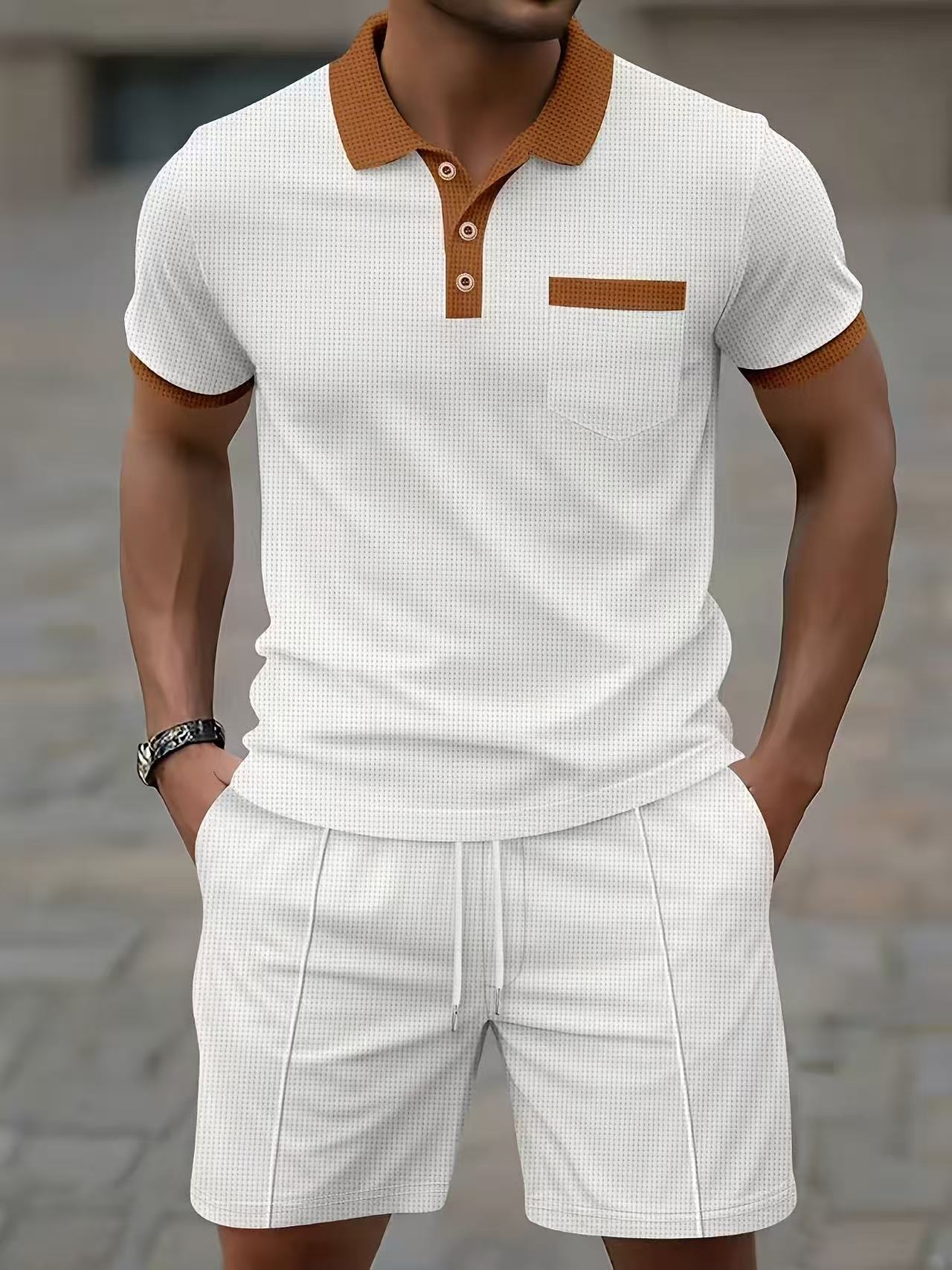 Men'S Fashion V Neck T Shirts - Conjunto de camiseta polo e shorts
