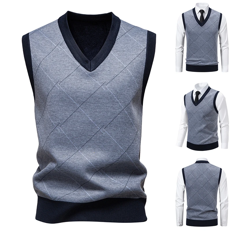 Men'S Fashion V Neck Sweater - Camisola quente de malha masculina no
