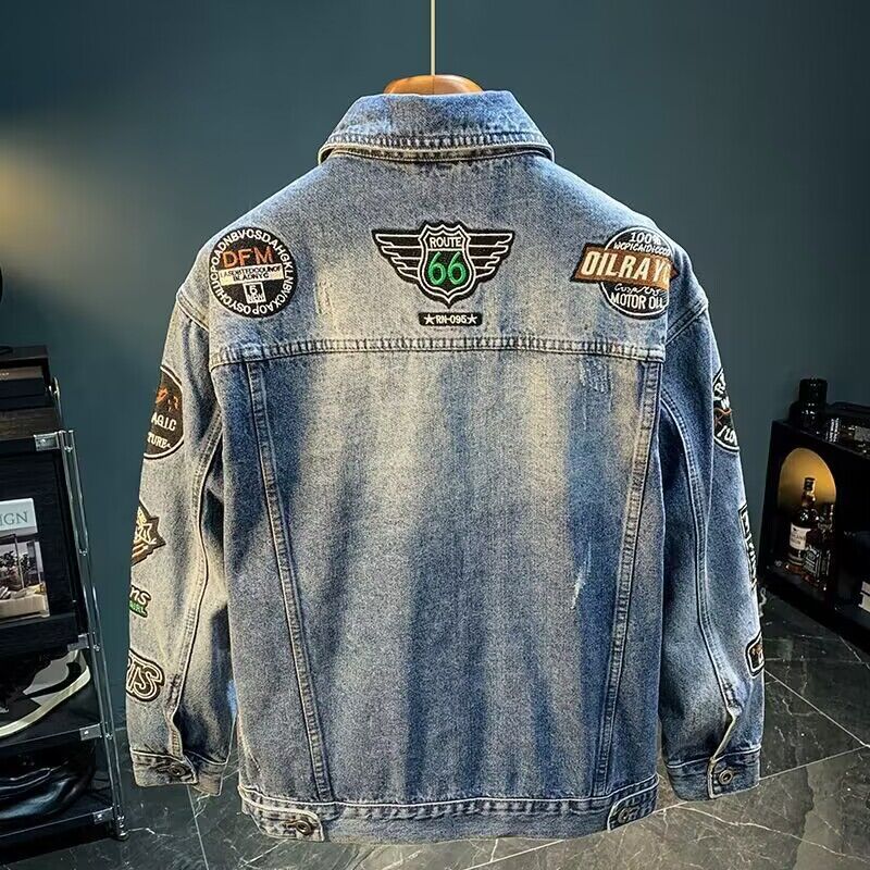Homens high street bordado rem - Mens Fashion Denim Jacket avaliação e preço
