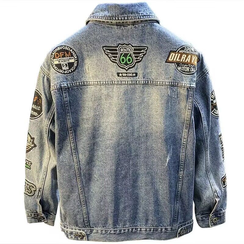 Homens high street bordado rem - Mens Fashion Denim Jacket avaliação e preço