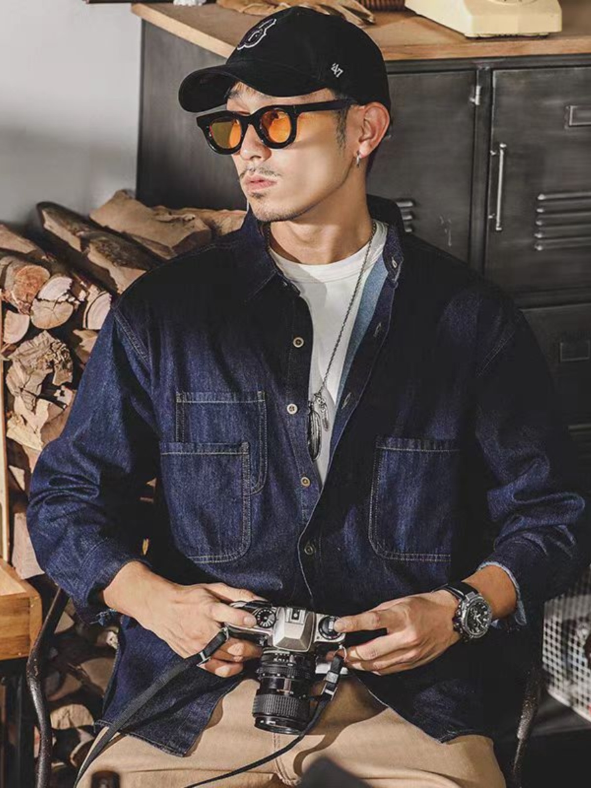 Jaqueta jeans retrô americana  - Mens Fashion Denim Jacket avaliação e preço