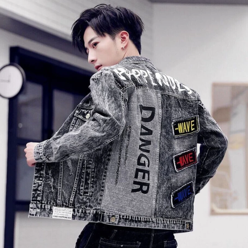 Jaqueta jeans de botão hip-hop - Mens Fashion Denim Jacket avaliação e preço