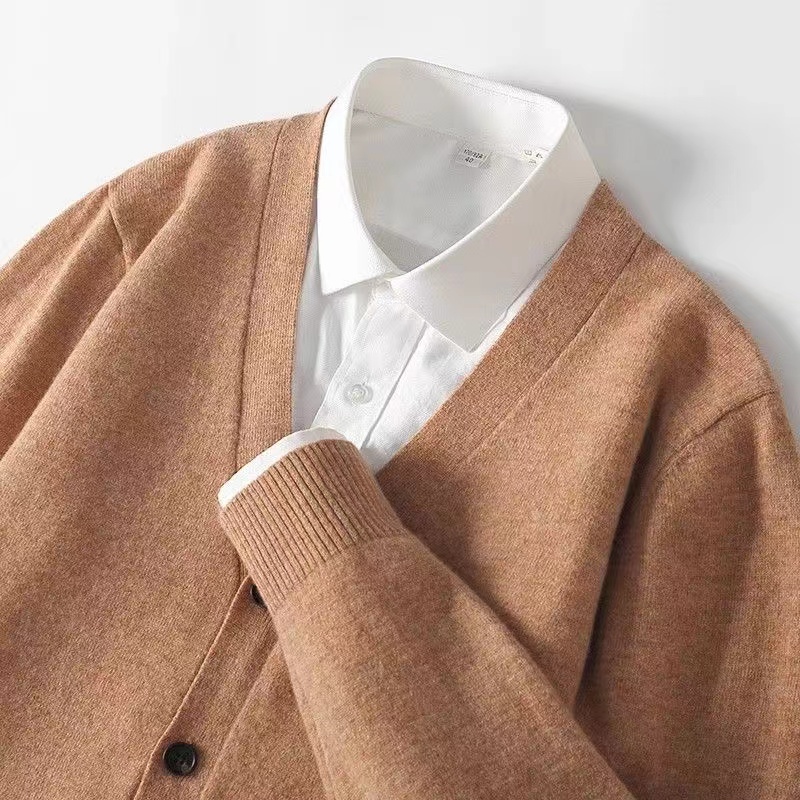 Suéter de cardigã de malha fin - Men'S Fashion V Neck Sweater avaliação e preço
