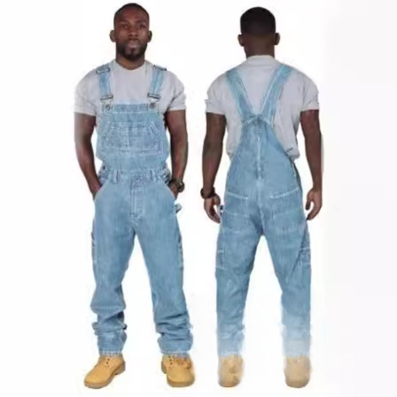 Macacão Jeans Masculino Rasgad - Men'S Fashion Loose Pants avaliação e preço