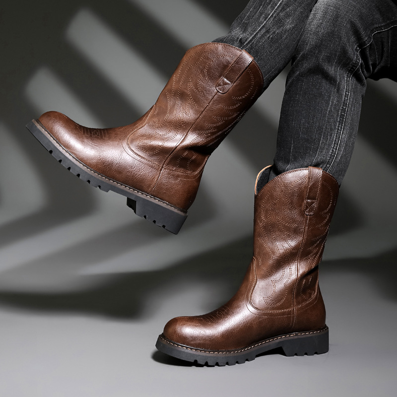 Moda masculina botas de cowboy - Men Fashion Vintage avaliação e preço