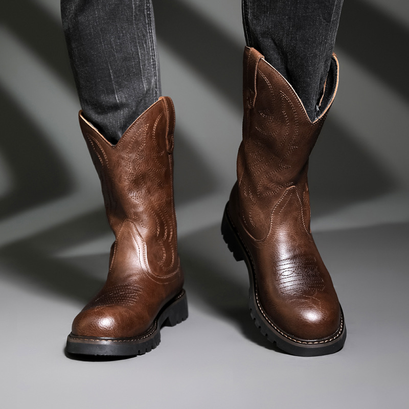 Moda masculina botas de cowboy - Men Fashion Vintage avaliação e preço