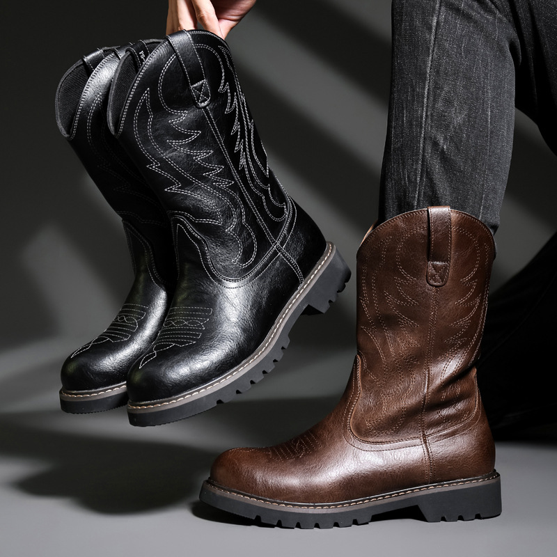 Moda masculina botas de cowboy - Men Fashion Vintage avaliação e preço