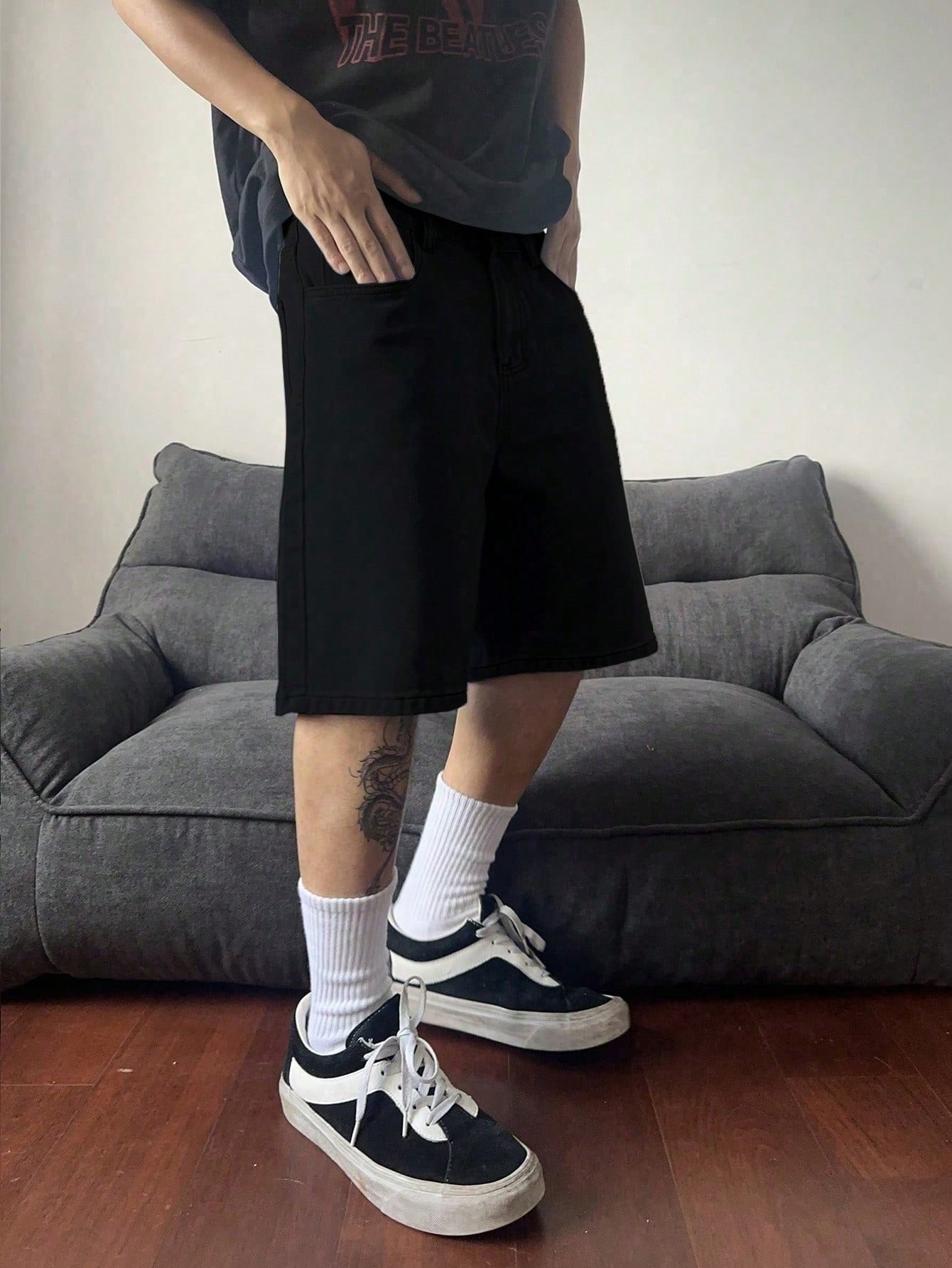 Calções jeans clássicos pretos - Men'S Fashion Loose Pants avaliação e preço