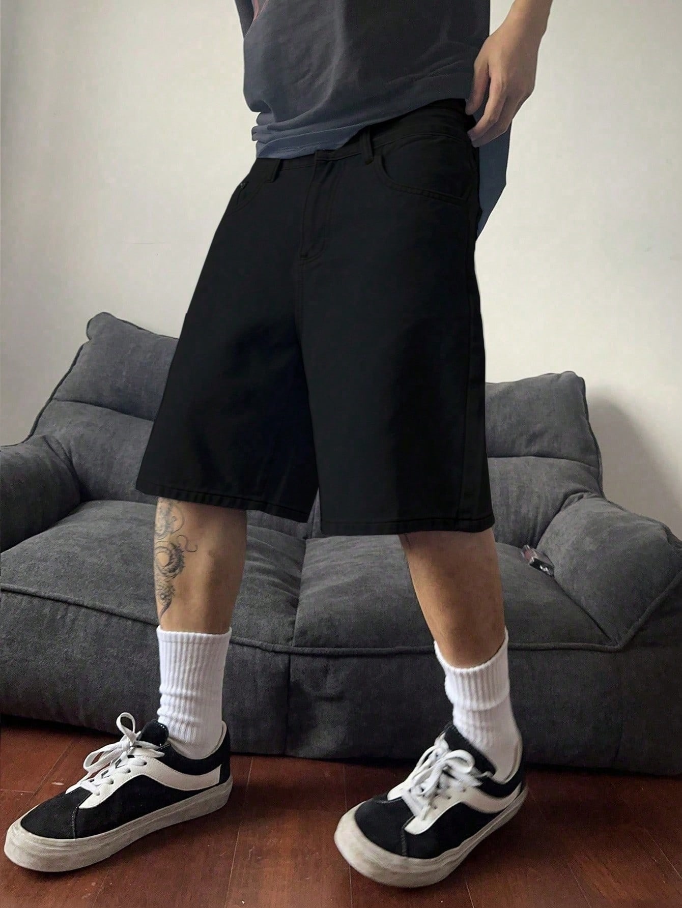 Calções jeans clássicos pretos - Men'S Fashion Loose Pants avaliação e preço