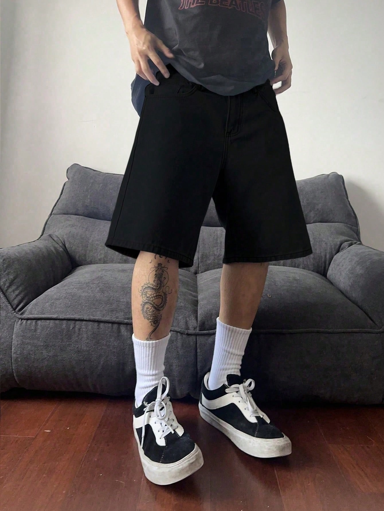 Calções jeans clássicos pretos - Men'S Fashion Loose Pants avaliação e preço