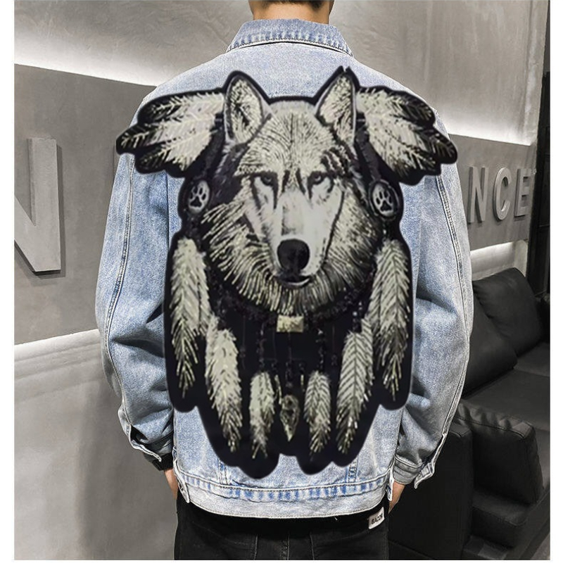 América vintage lobo pesado bo - Mens Fashion Denim Jacket avaliação e preço
