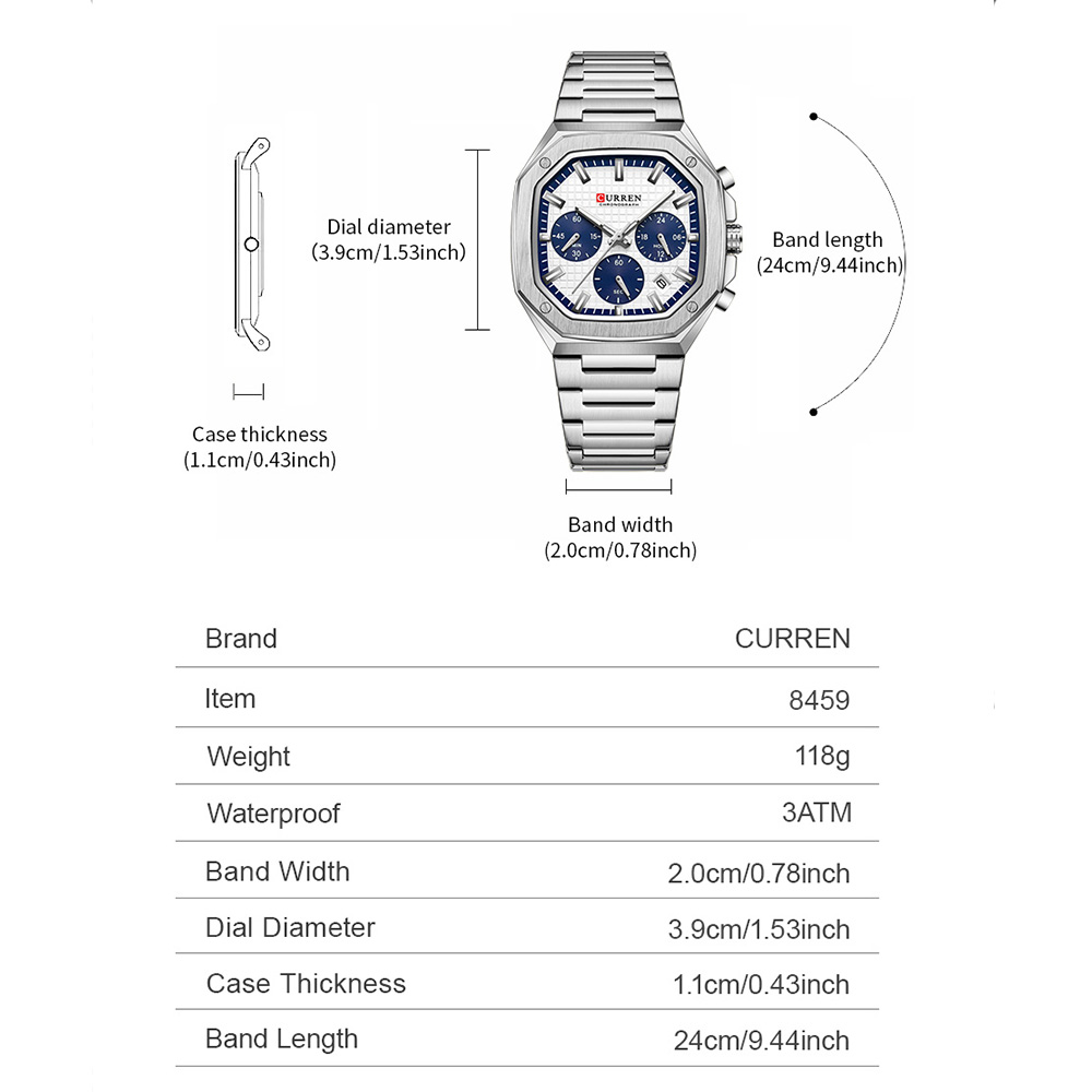 Curren relógio crono quadrado  - Mens Fashion Bracelet avaliação e preço