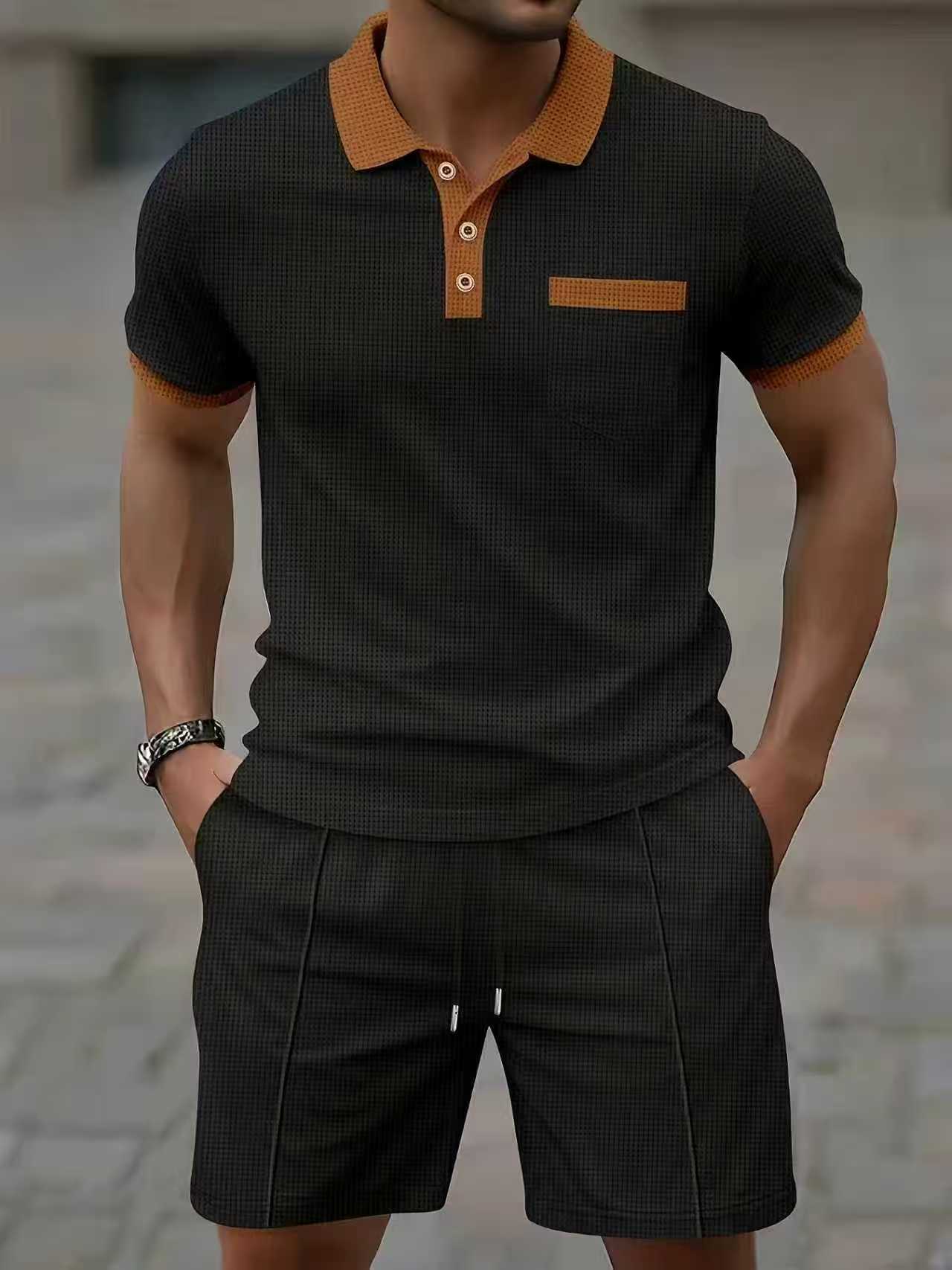 Conjunto de camiseta polo e sh - Men'S Fashion V Neck T Shirts avaliação e preço