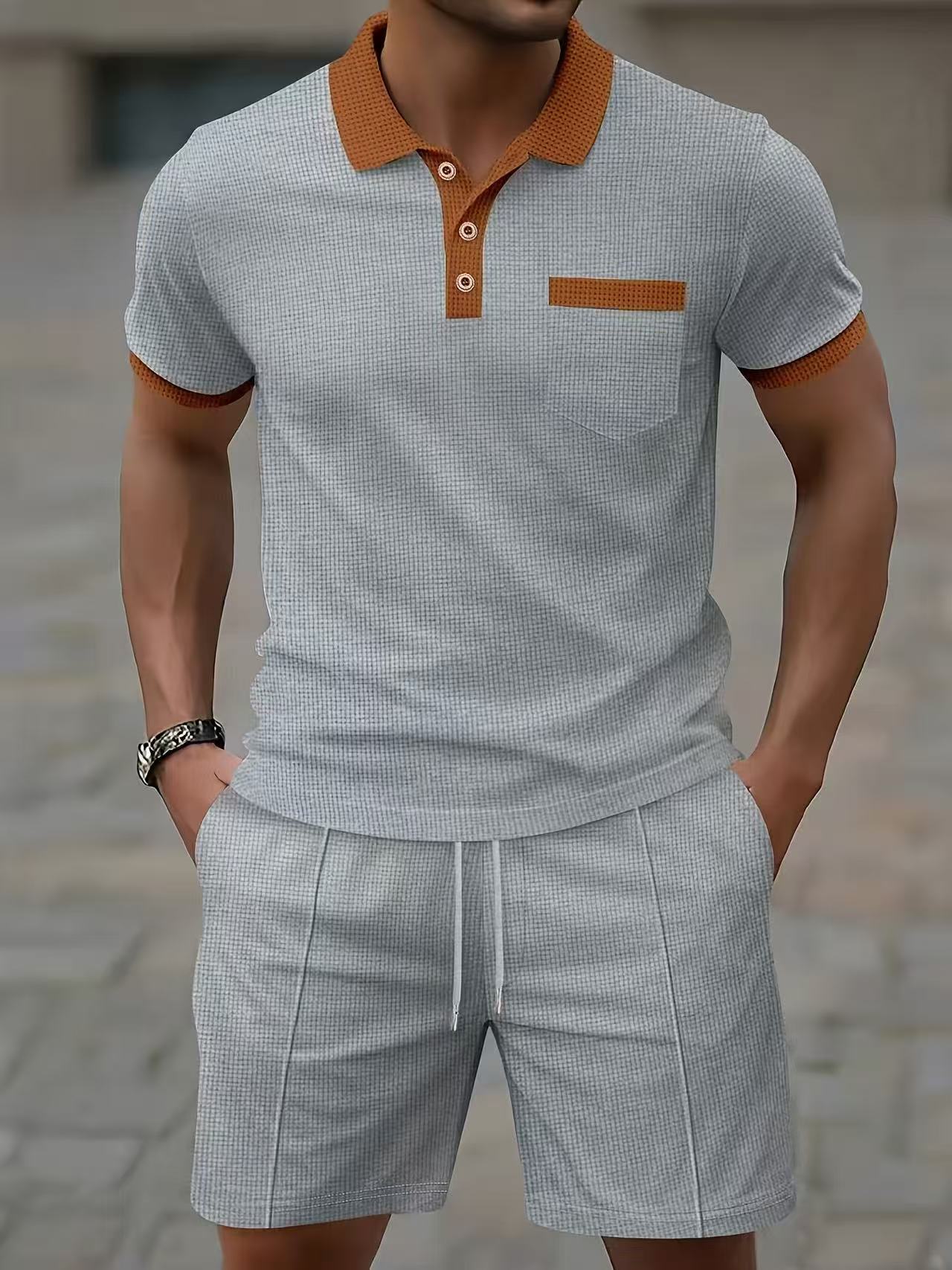 Conjunto de camiseta polo e sh - Men'S Fashion V Neck T Shirts avaliação e preço
