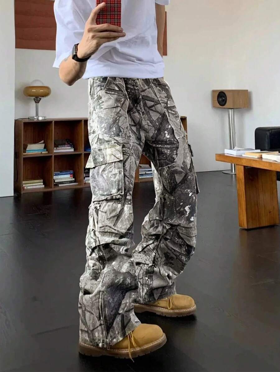 Calças Cargo Masculinas com Es - Men'S Fashion Trousers avaliação e preço